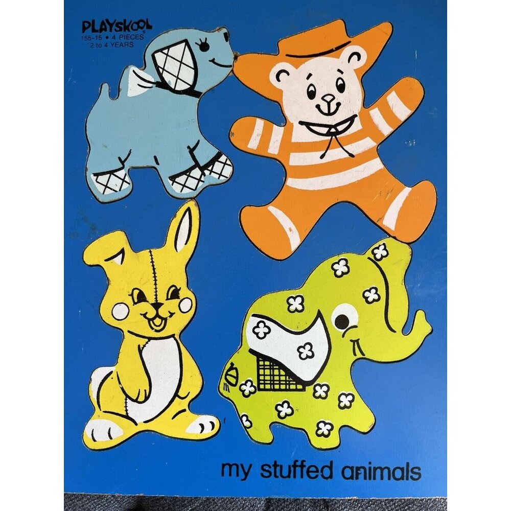 Vintage Playskool Wood Tray Puzzle My Stuffed Animals